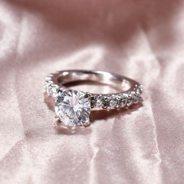 Classic Round Created White Sapphire Engagement Ring - Sterling Silver CZ