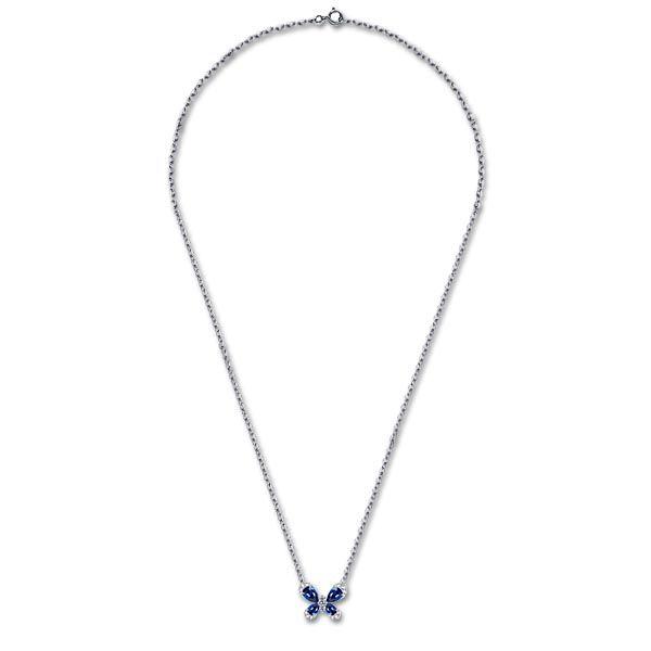 Sapphire Butterfly Pear Pendant Necklace - 925 Sterling Silver