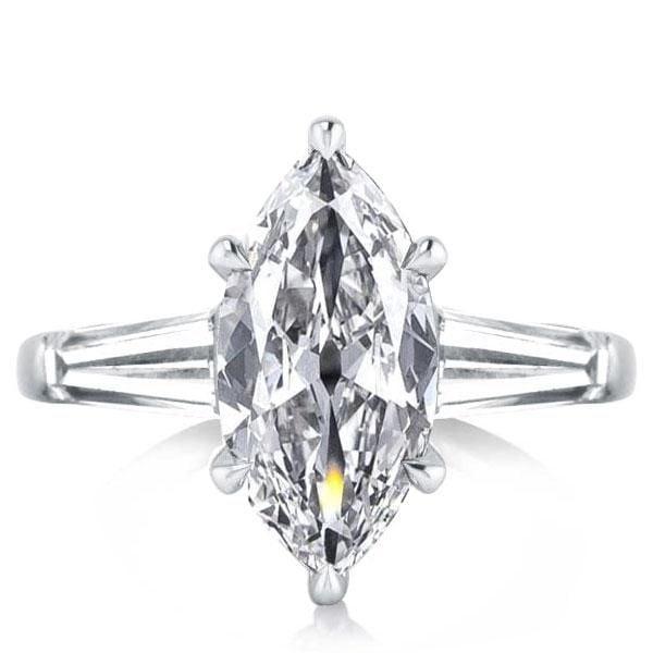 Three Stone Marquise Created White Sapphire Engagement Ring in Sterling Silver