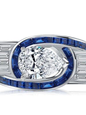 Art Deco Pear Cut Engagement Ring - 925 Sterling Silver, 3.65 CTW