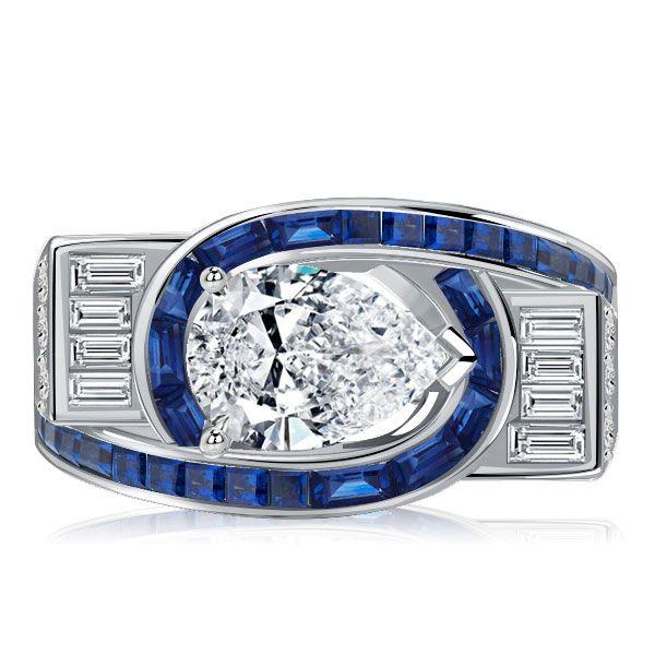 Art Deco Pear Cut Engagement Ring - 925 Sterling Silver, 3.65 CTW