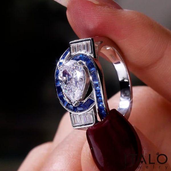 Art Deco Pear Cut Engagement Ring - 925 Sterling Silver, 3.65 CTW