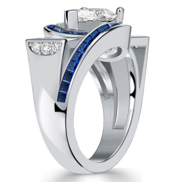 Art Deco Pear Cut Engagement Ring - 925 Sterling Silver, 3.65 CTW