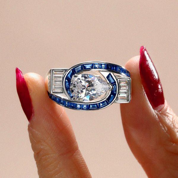 Art Deco Pear Cut Engagement Ring - 925 Sterling Silver, 3.65 CTW