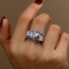 Art Deco Pear Cut Engagement Ring - 925 Sterling Silver, 3.65 CTW