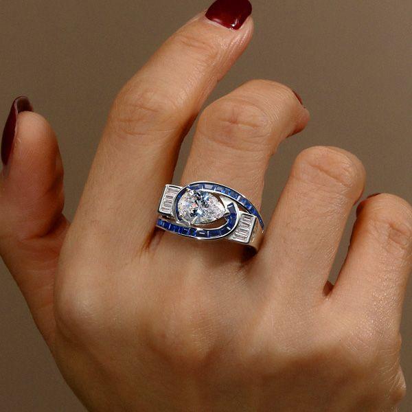 Art Deco Pear Cut Engagement Ring - 925 Sterling Silver, 3.65 CTW