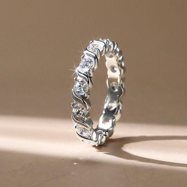 1.40 CTW Round Cut Swirl Eternity Ring - Sterling Silver Wedding Band