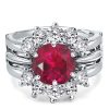 Sunflower Ruby Bridal Ring Set - 925 Sterling Silver