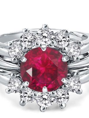 Sunflower Ruby Bridal Ring Set - 925 Sterling Silver