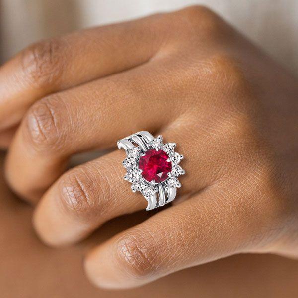 Sunflower Ruby Bridal Ring Set - 925 Sterling Silver