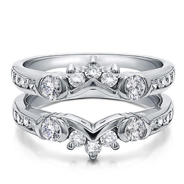 Vintage Style White Sapphire Ring Guard Band in Sterling Silver
