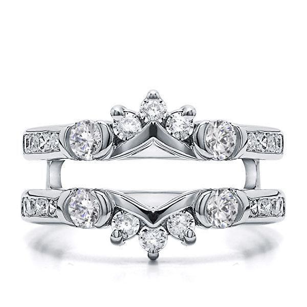 Vintage Style White Sapphire Ring Guard Band in Sterling Silver