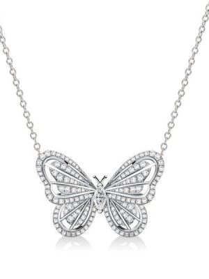 Dancing Butterfly Pendant Necklace with White Sapphire in Rhodium-Plated 925 Sterling Silver