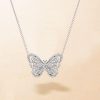 Dancing Butterfly Pendant Necklace with White Sapphire in Rhodium-Plated 925 Sterling Silver