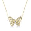 Dancing Butterfly Pendant Necklace with White Sapphire in Rhodium-Plated 925 Sterling Silver
