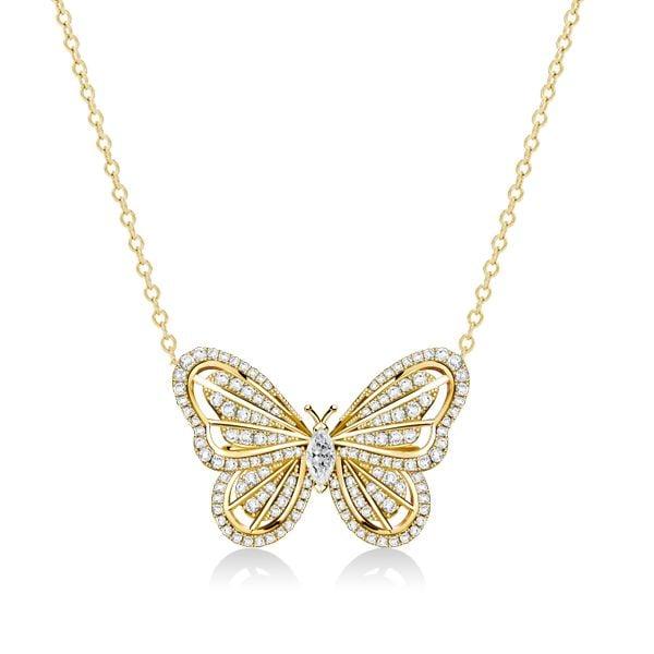 Dancing Butterfly Pendant Necklace with White Sapphire in Rhodium-Plated 925 Sterling Silver