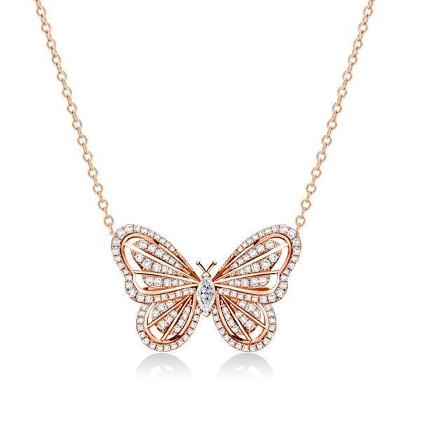 Dancing Butterfly Pendant Necklace with White Sapphire in Rhodium-Plated 925 Sterling Silver