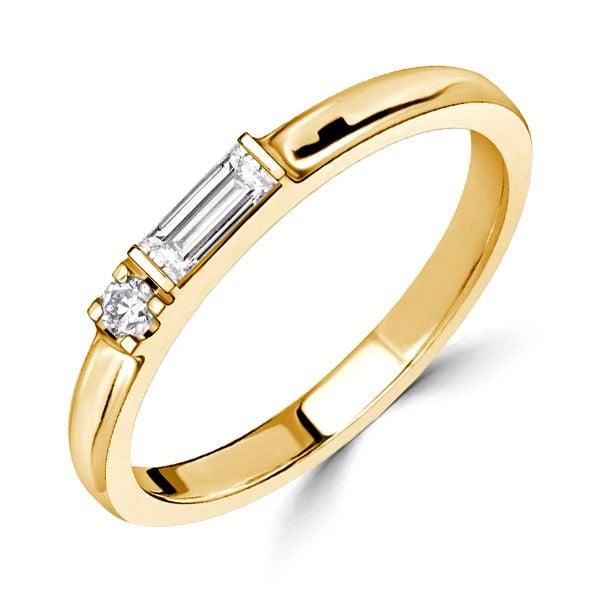 18K Gold Plated Sterling Silver Wedding Band with Round and Baguette Cubic Zirconia Stones