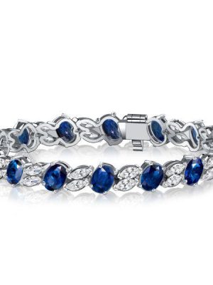 Blue Sapphire Bracelet - Oval & Marquise Cut - Sterling Silver Wedding Jewelry