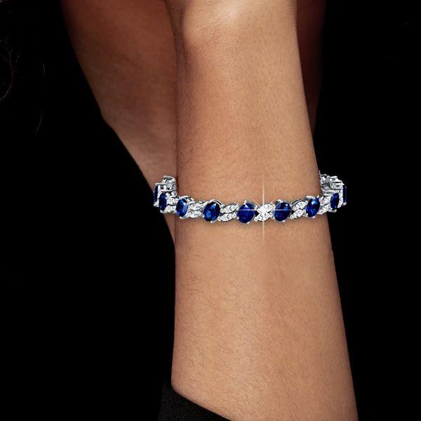 Blue Sapphire Bracelet - Oval & Marquise Cut - Sterling Silver Wedding Jewelry
