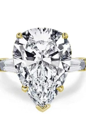 18K Gold Plated Sterling Silver Pear Created White Sapphire Three Stone Engagement Ring