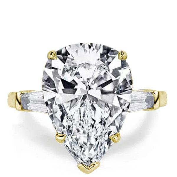 18K Gold Plated Sterling Silver Pear Created White Sapphire Three Stone Engagement Ring