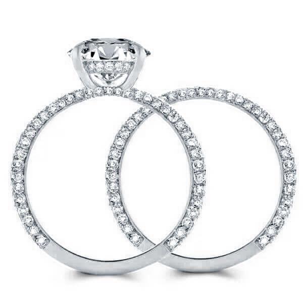 Sterling Silver Round Cut Bridal Ring Set - 3.5 CT Center Stone