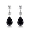 Black Sapphire Pear Drop Earrings - Sterling Silver Dangle Earrings