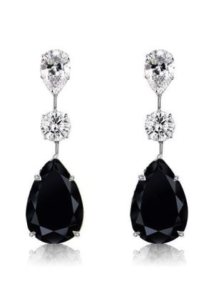 Black Sapphire Pear Drop Earrings - Sterling Silver Dangle Earrings