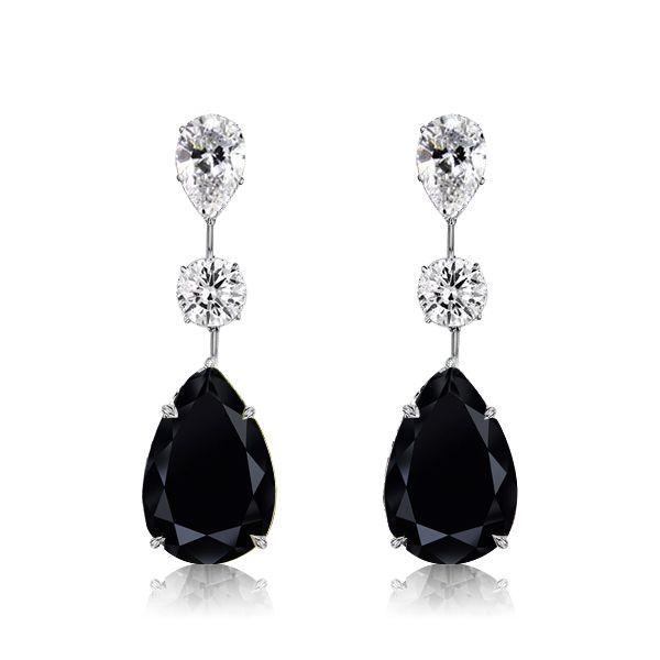 Black Sapphire Pear Drop Earrings - Sterling Silver Dangle Earrings