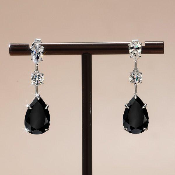 Black Sapphire Pear Drop Earrings - Sterling Silver Dangle Earrings