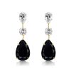 Black Sapphire Pear Drop Earrings - Sterling Silver Dangle Earrings