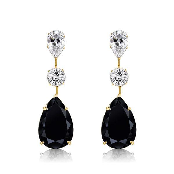 Black Sapphire Pear Drop Earrings - Sterling Silver Dangle Earrings
