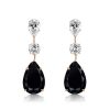 Black Sapphire Pear Drop Earrings - Sterling Silver Dangle Earrings