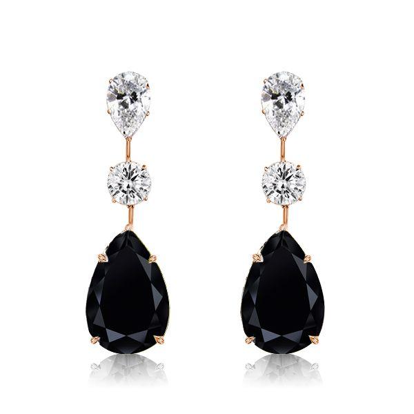 Black Sapphire Pear Drop Earrings - Sterling Silver Dangle Earrings