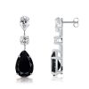 Black Sapphire Pear Drop Earrings - Sterling Silver Dangle Earrings