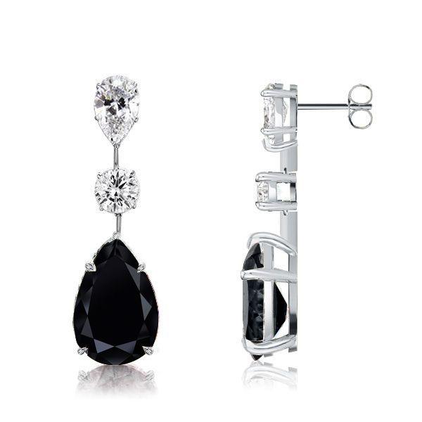 Black Sapphire Pear Drop Earrings - Sterling Silver Dangle Earrings