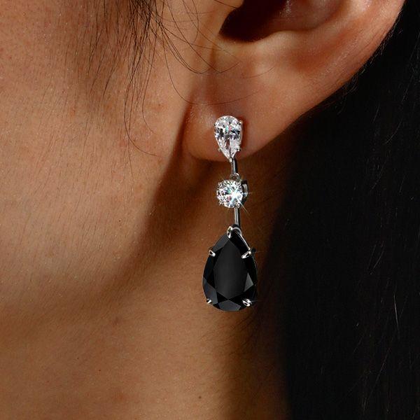 Black Sapphire Pear Drop Earrings - Sterling Silver Dangle Earrings