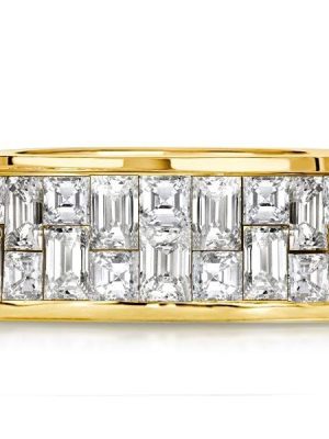 Baguette and Princess Cut Half Eternity Wedding Band for Women in 18K Gold Plated Sterling Silver