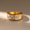 Baguette and Princess Cut Half Eternity Wedding Band for Women in 18K Gold Plated Sterling Silver