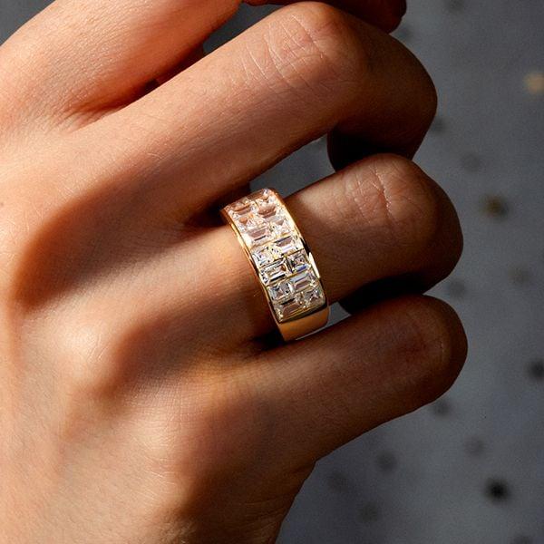 Baguette and Princess Cut Half Eternity Wedding Band for Women in 18K Gold Plated Sterling Silver