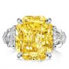 Emerald Cut Yellow Sapphire Three Stone Engagement Ring in Sterling Silver