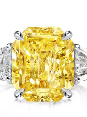 Emerald Cut Yellow Sapphire Three Stone Engagement Ring in Sterling Silver