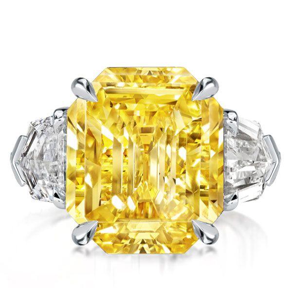 Emerald Cut Yellow Sapphire Three Stone Engagement Ring in Sterling Silver