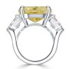 Emerald Cut Yellow Sapphire Three Stone Engagement Ring in Sterling Silver