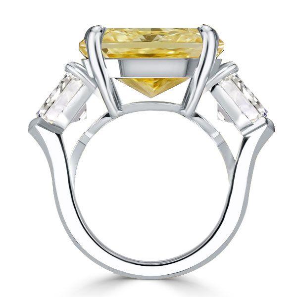 Emerald Cut Yellow Sapphire Three Stone Engagement Ring in Sterling Silver