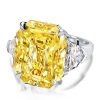 Emerald Cut Yellow Sapphire Three Stone Engagement Ring in Sterling Silver