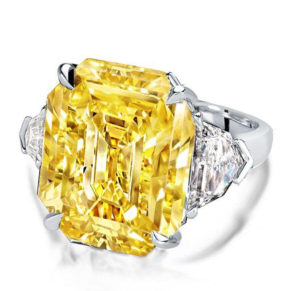 Emerald Cut Yellow Sapphire Three Stone Engagement Ring in Sterling Silver