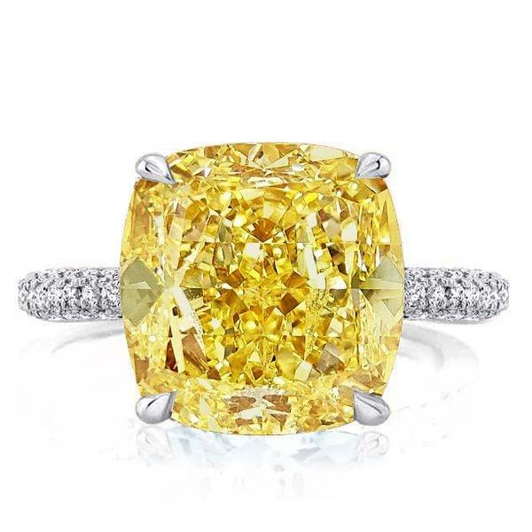 9.52 CTW Yellow Topaz Hidden Halo Cushion Cut Engagement Ring in Rhodium Plated Sterling Silver