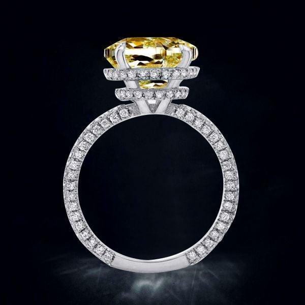 9.52 CTW Yellow Topaz Hidden Halo Cushion Cut Engagement Ring in Rhodium Plated Sterling Silver